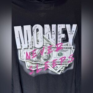 Black Graphic cropped Hoodie with Money Print XL NEW